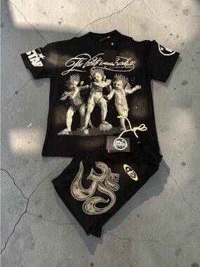 The Pain & Paradise Black Graphic Tee and Shorts Set